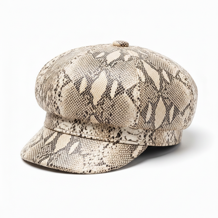 Snake-Embossed Leather Cap
