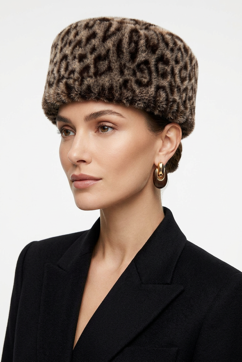 Leopard Faux Fur Pillbox Hat