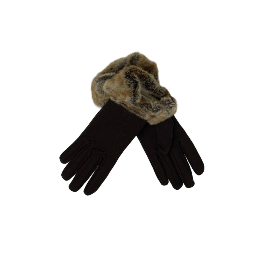 Fake Fur Trim Nylon Gloves